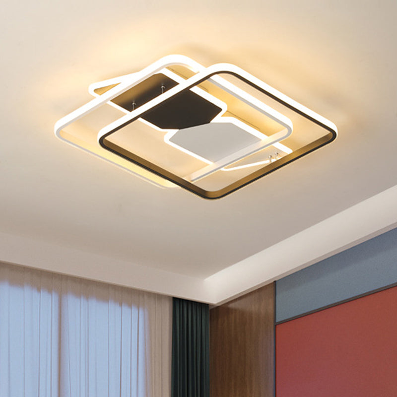 Modern Acrylic Flush Mount LED Ceiling Light in Black - 16"/19.5" Square - Bedroom Lighting