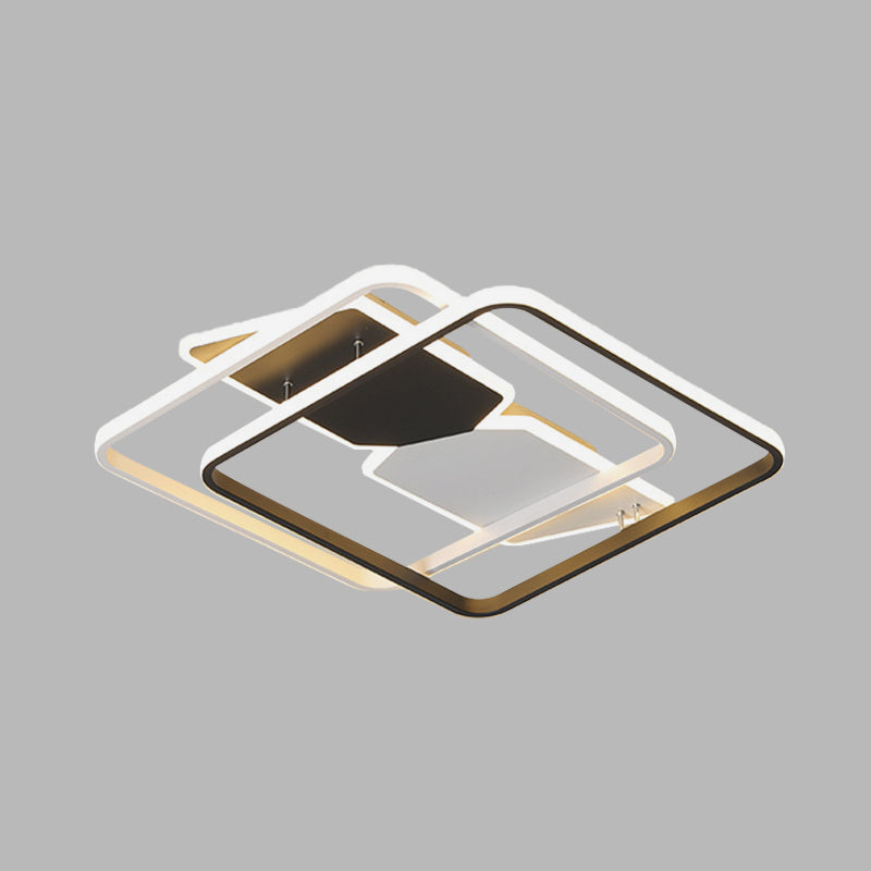 Modern Acrylic Flush Mount LED Ceiling Light in Black - 16"/19.5" Square - Bedroom Lighting