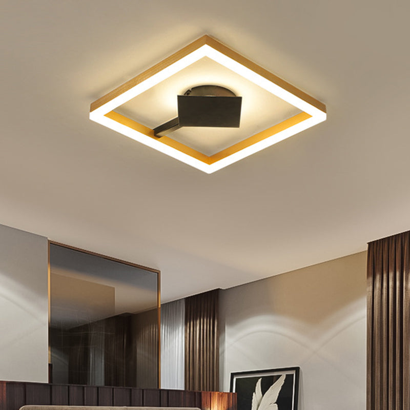 Modern Gold Square Flush Mount LED Ceiling Light Fixture - 16"/23.5" W for Bedroom