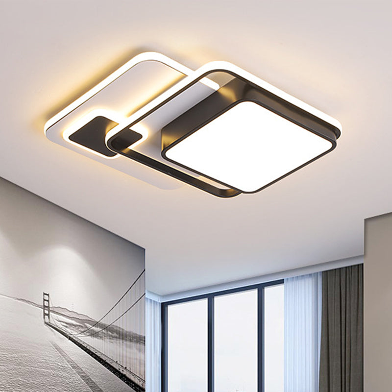 Modernist Square Flush Ceiling LED Bedroom Light Fixture - Black Iron 16"/19.5" Width