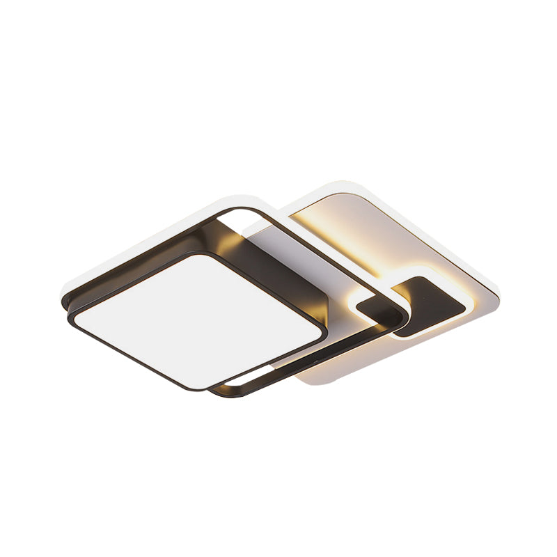 Modernist Square Flush Ceiling LED Bedroom Light Fixture - Black Iron 16"/19.5" Width