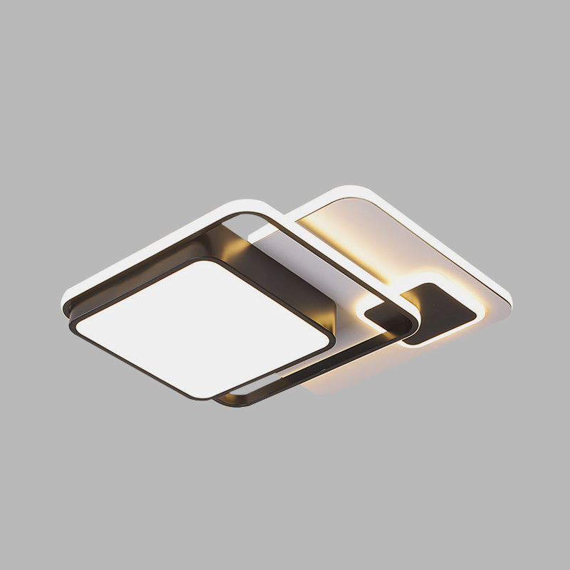 Modernist Square Flush Ceiling LED Bedroom Light Fixture - Black Iron 16"/19.5" Width