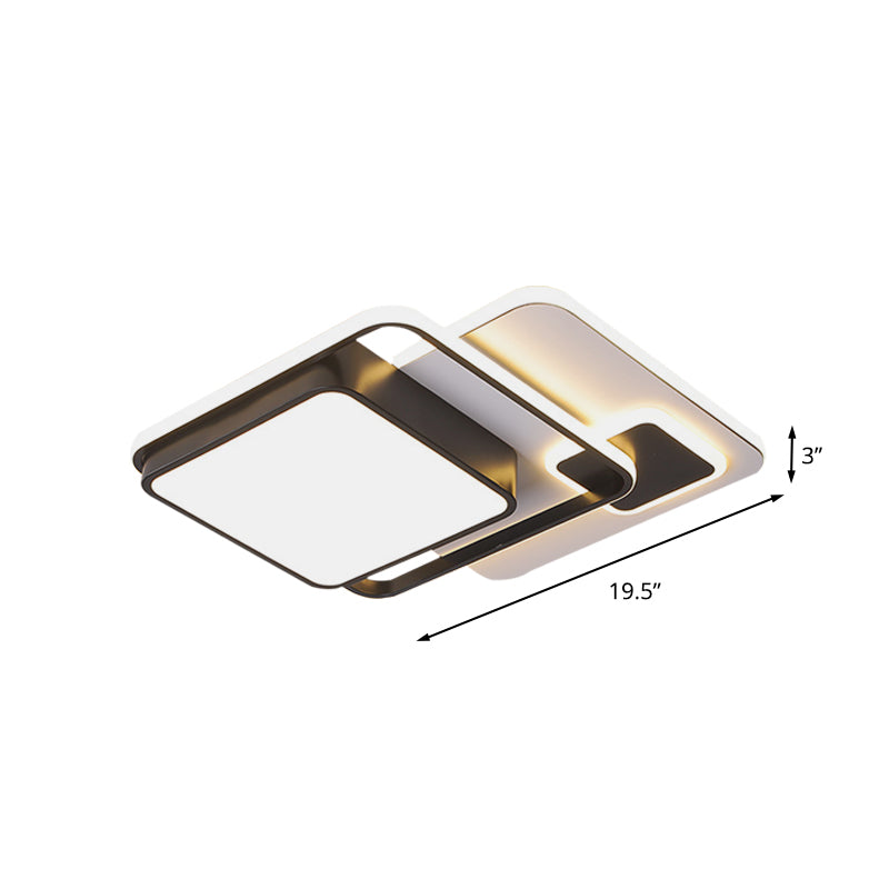 Modernist Square Flush Ceiling LED Bedroom Light Fixture - Black Iron 16"/19.5" Width