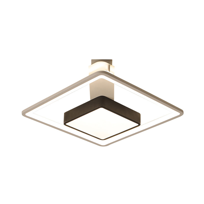 16"/19.5" W Iron Square Flushmount Black & White LED Flush Mount Lighting - White/Warm Light