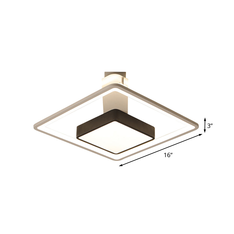 16"/19.5" W Iron Square Flushmount Black & White LED Flush Mount Lighting - White/Warm Light