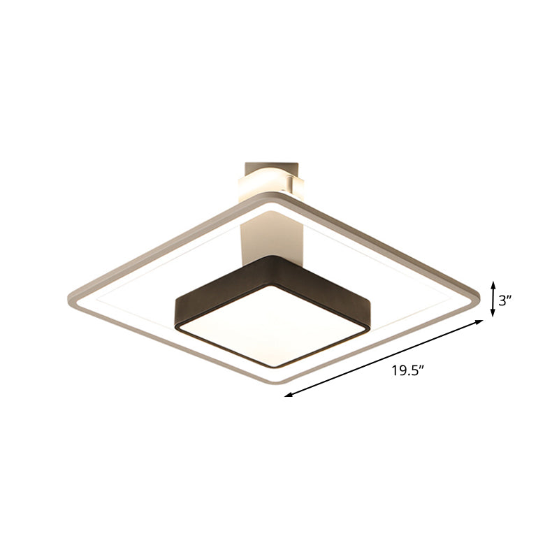 16"/19.5" W Iron Square Flushmount Black & White LED Flush Mount Lighting - White/Warm Light