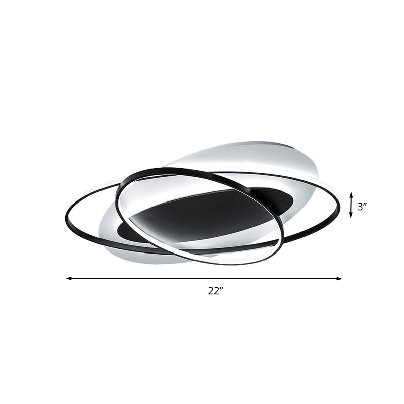 Modern Oval Ring Acrylic Flushmount Lighting in White/Black with Warm/White LED for Bedroom Ceiling