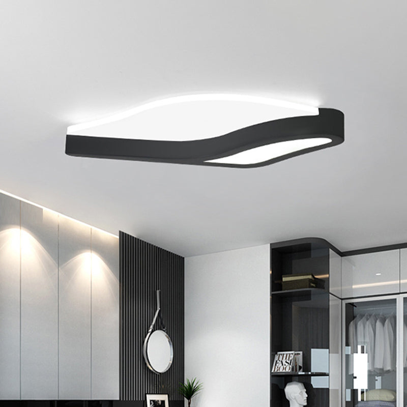 Minimalist LED Acrylic Flush Mount Light in Black Wave Design, Warm/White Light - Close to Ceiling Lamp
