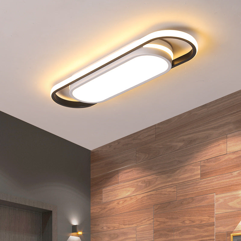 Sleek Black and White LED Flush Ceiling Light with Acrylic Shade in White/Warm Light, 19"/23" Width