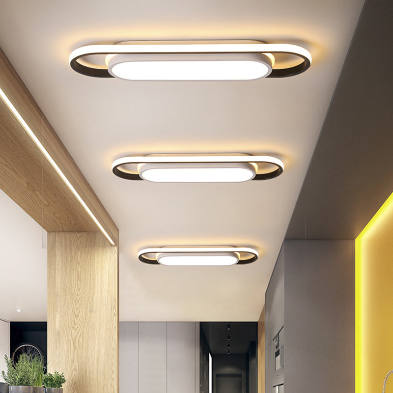Sleek Black and White LED Flush Ceiling Light with Acrylic Shade in White/Warm Light, 19"/23" Width