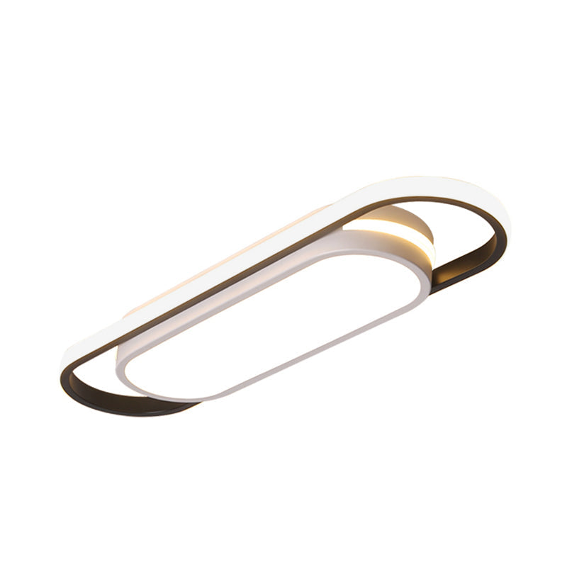 Sleek Black and White LED Flush Ceiling Light with Acrylic Shade in White/Warm Light, 19"/23" Width