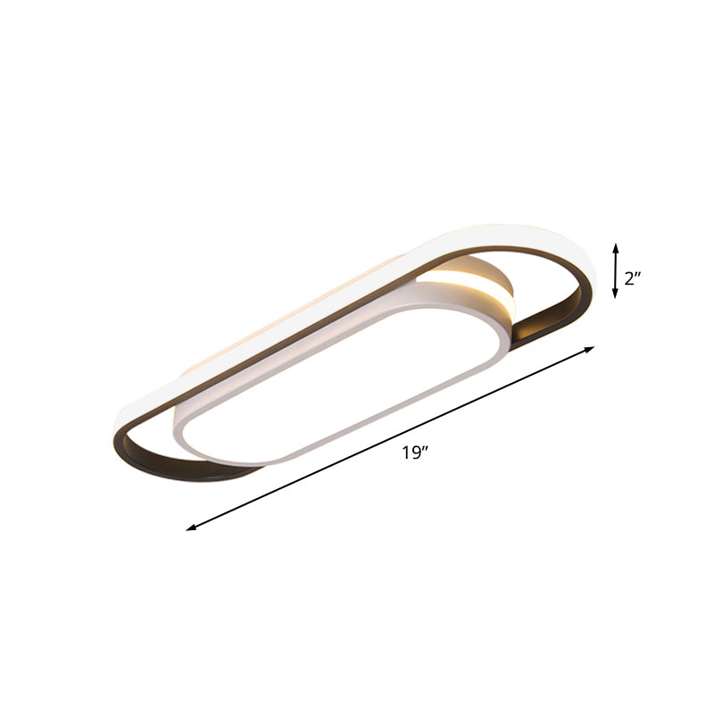 Sleek Black and White LED Flush Ceiling Light with Acrylic Shade in White/Warm Light, 19"/23" Width