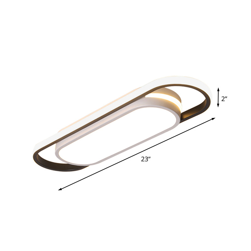 Sleek Black and White LED Flush Ceiling Light with Acrylic Shade in White/Warm Light, 19"/23" Width