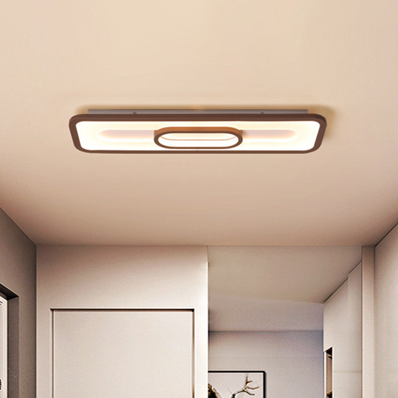 Rectangle Flush Mount LED Corridor Ceiling Light in Coffee, White/Warm Light - 23.5"/31.5" Wide Acrylic Panel