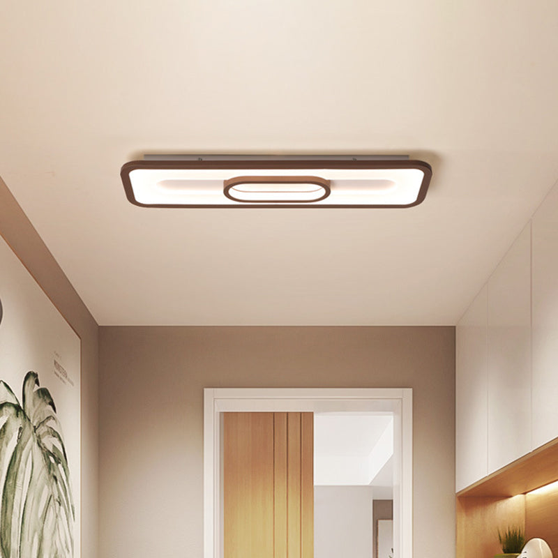 Rectangle Flush Mount LED Corridor Ceiling Light in Coffee, White/Warm Light - 23.5"/31.5" Wide Acrylic Panel