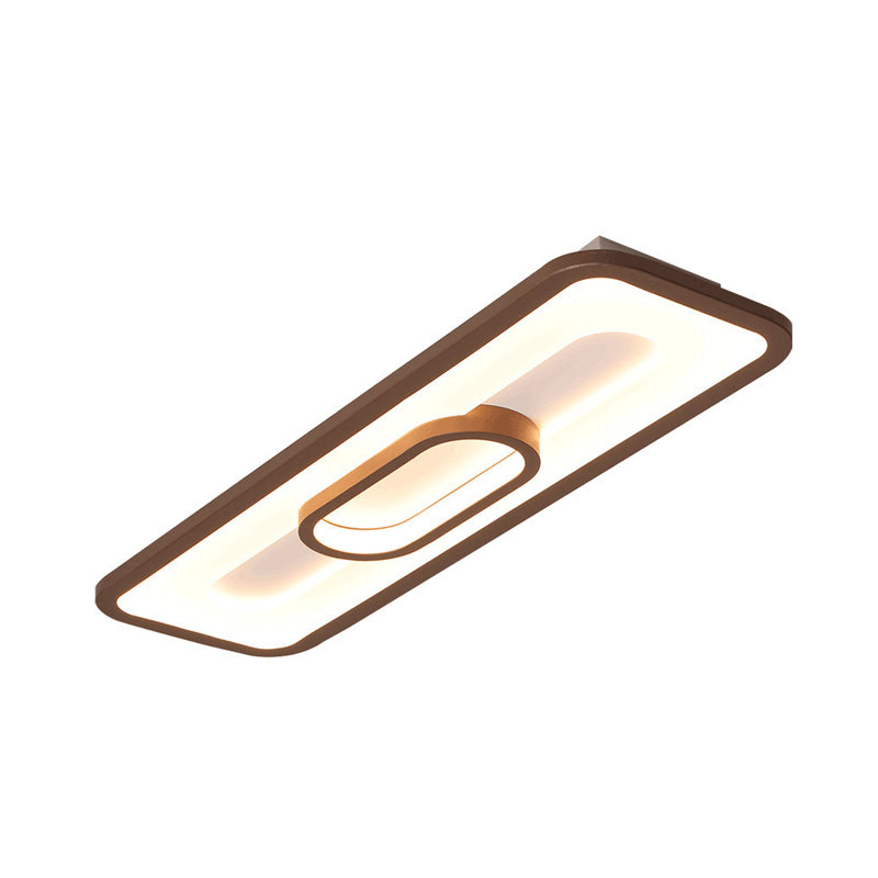 Rectangle Flush Mount LED Corridor Ceiling Light in Coffee, White/Warm Light - 23.5"/31.5" Wide Acrylic Panel
