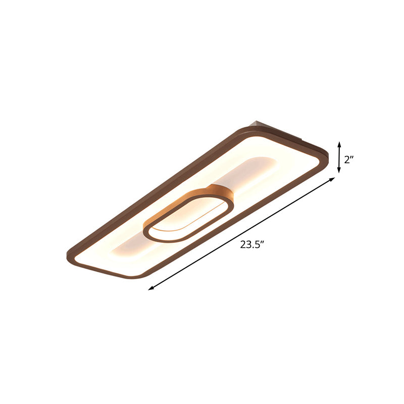Rectangle Flush Mount LED Corridor Ceiling Light in Coffee, White/Warm Light - 23.5"/31.5" Wide Acrylic Panel