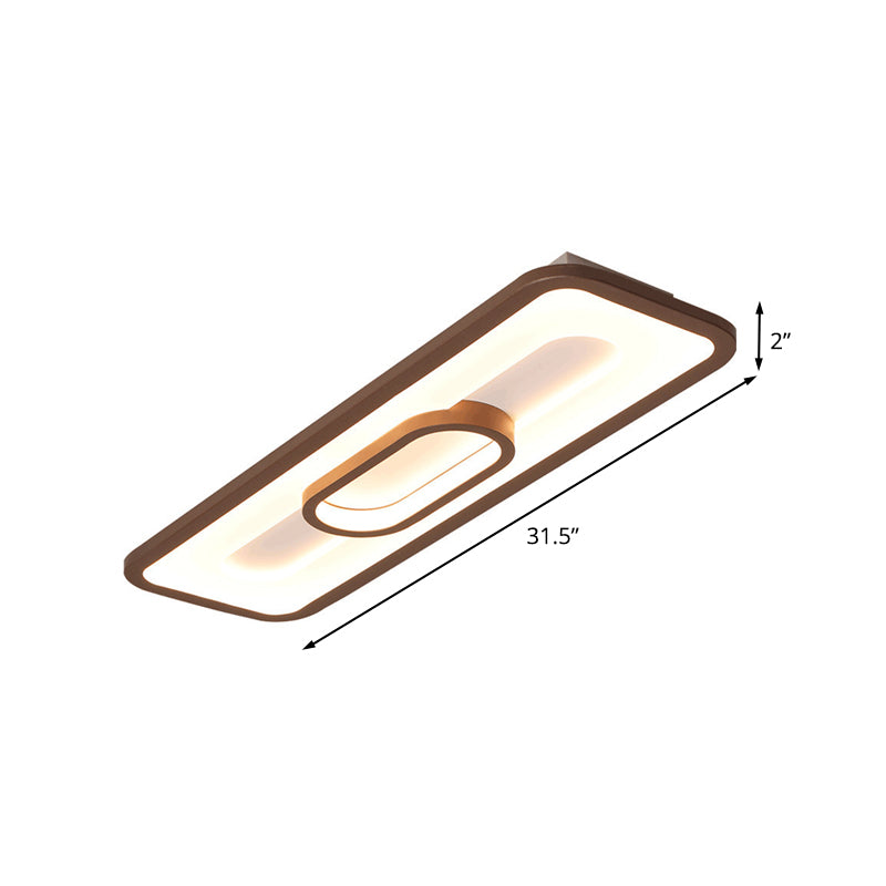 Rectangle Flush Mount LED Corridor Ceiling Light in Coffee, White/Warm Light - 23.5"/31.5" Wide Acrylic Panel