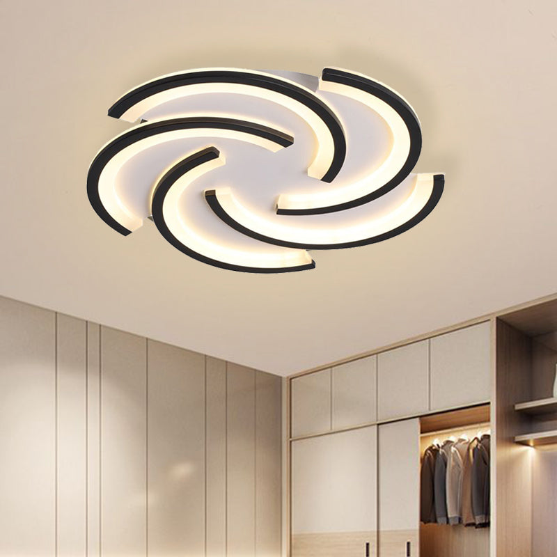 16"/19.5" Modern LED Acrylic Spiral Flush Light Black Ceiling Mount for Bedroom - Warm/White Light
