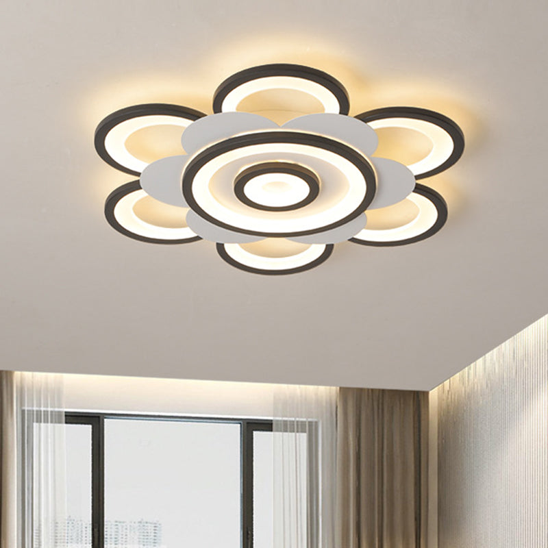Contemporary White & Black Flower Flushmount LED Ceiling Light in White/Warm Light - 20.5"/24.5" W