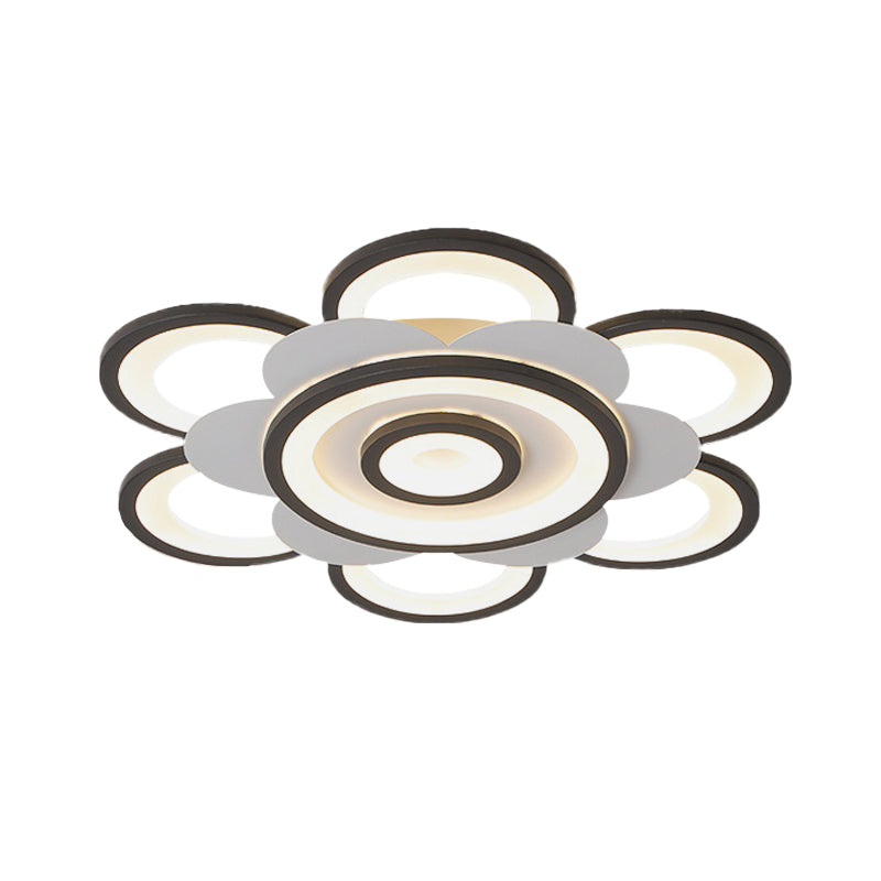 Contemporary White & Black Flower Flushmount LED Ceiling Light in White/Warm Light - 20.5"/24.5" W