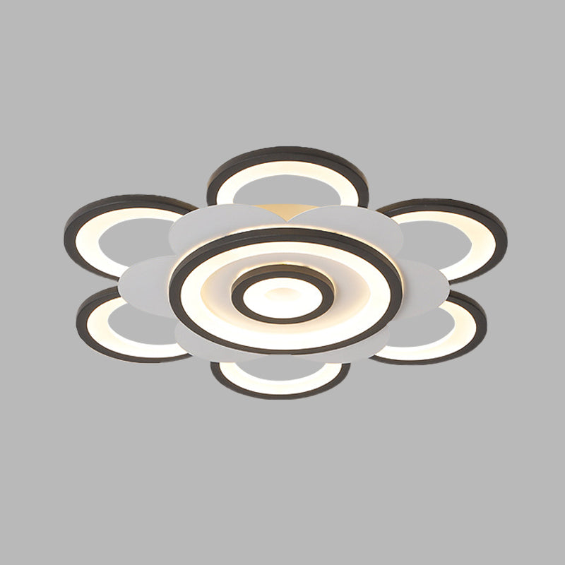 Contemporary White & Black Flower Flushmount LED Ceiling Light in White/Warm Light - 20.5"/24.5" W