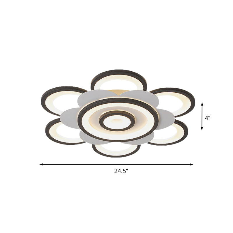 Contemporary White & Black Flower Flushmount LED Ceiling Light in White/Warm Light - 20.5"/24.5" W