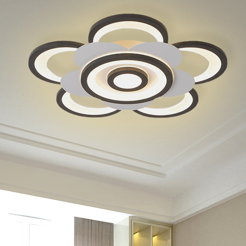 Contemporary White & Black Flower Flushmount LED Ceiling Light in White/Warm Light - 20.5"/24.5" W