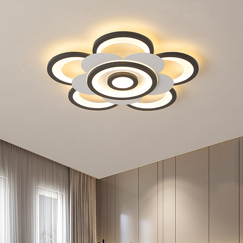 Contemporary White & Black Flower Flushmount LED Ceiling Light in White/Warm Light - 20.5"/24.5" W