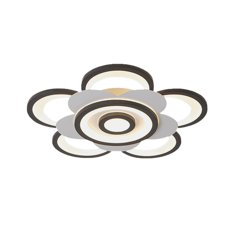 Contemporary White & Black Flower Flushmount LED Ceiling Light in White/Warm Light - 20.5"/24.5" W