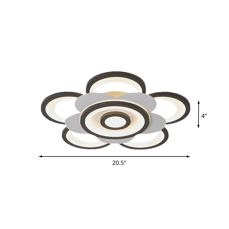 Contemporary White & Black Flower Flushmount LED Ceiling Light in White/Warm Light - 20.5"/24.5" W
