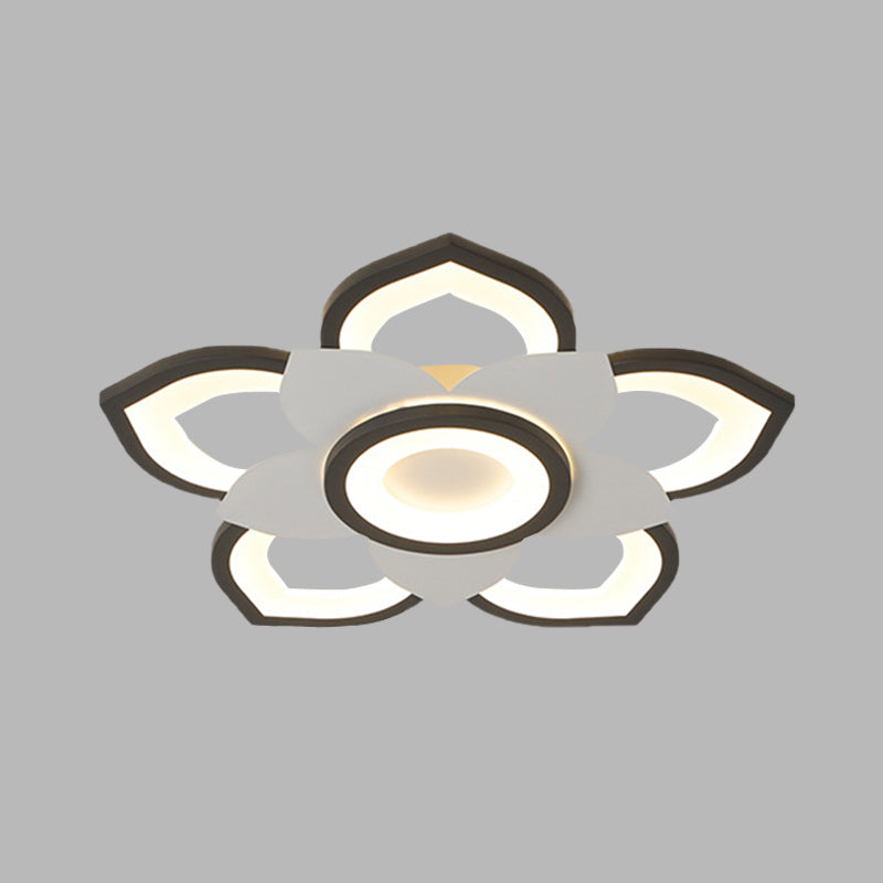 Modern Lotus Flush Ceiling Light With Led - 20.5/24.5 Acrylic Black/White Fixture In White/Warm