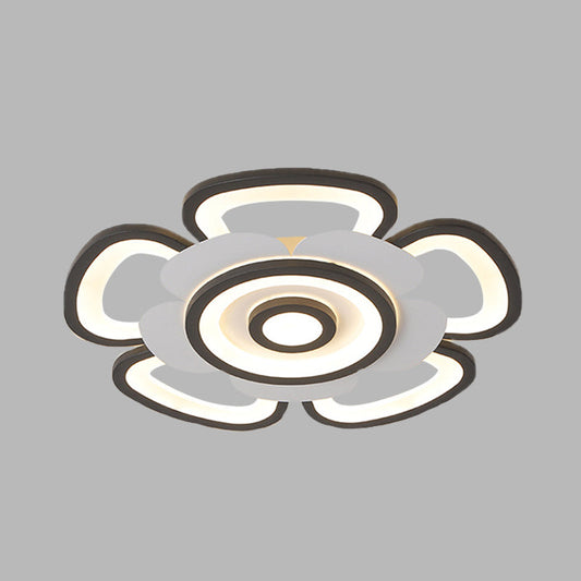 Contemporary Floral Acrylic Led Flush Mount Ceiling Light In Black And White With Warm/White Glow -