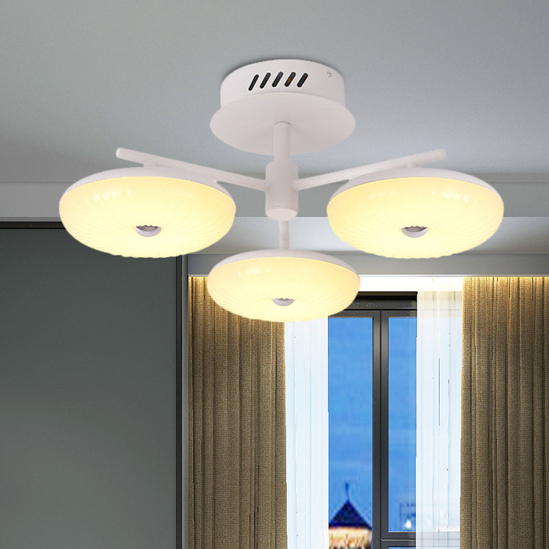 Minimalist LED Restaurant Flush Light Fixture - White Semi Ceiling Mount with Doughnut Acrylic Shade, 22"/24" W