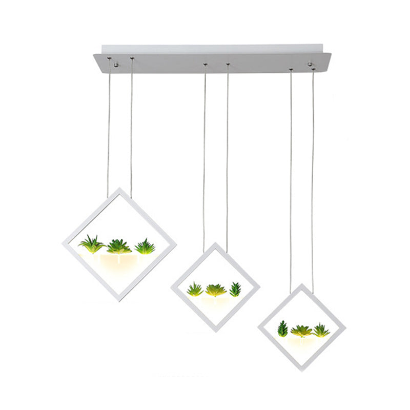 Modern Led Pendant Light With Rhombus Design And Plant Deco Warm/White