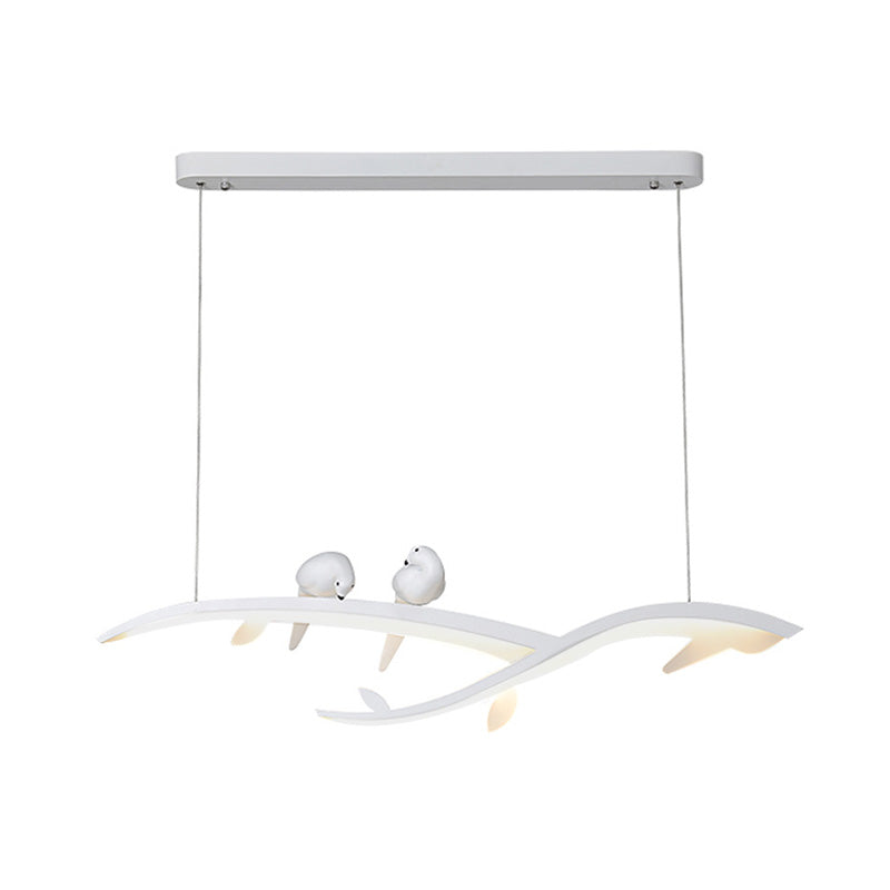 Contemporary Bird Décor LED Pendant Lamp in White – Acrylic Branch Hanging Light for Dining Room with Adjustable Warm/White Light