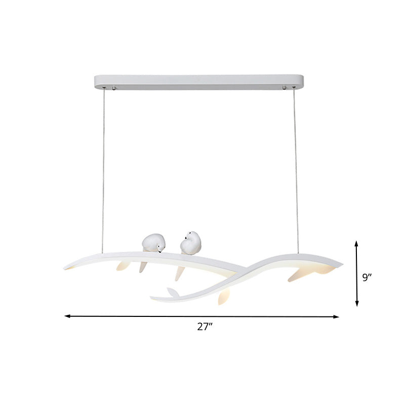Contemporary Bird Décor LED Pendant Lamp in White – Acrylic Branch Hanging Light for Dining Room with Adjustable Warm/White Light