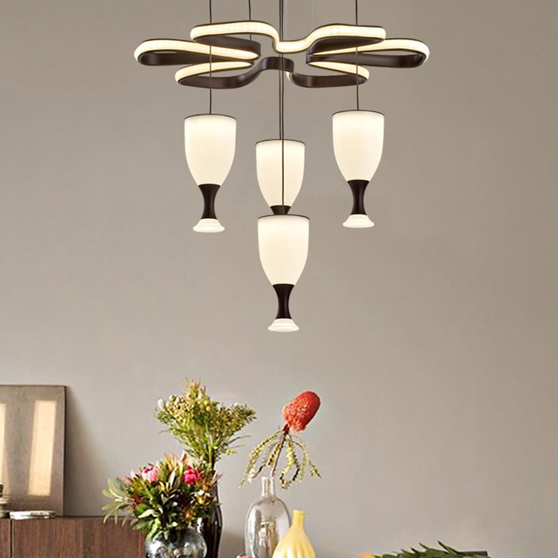 Modern LED Multi-Light Pendant with 4-Cup Coffee & Twist Ceiling Fixture