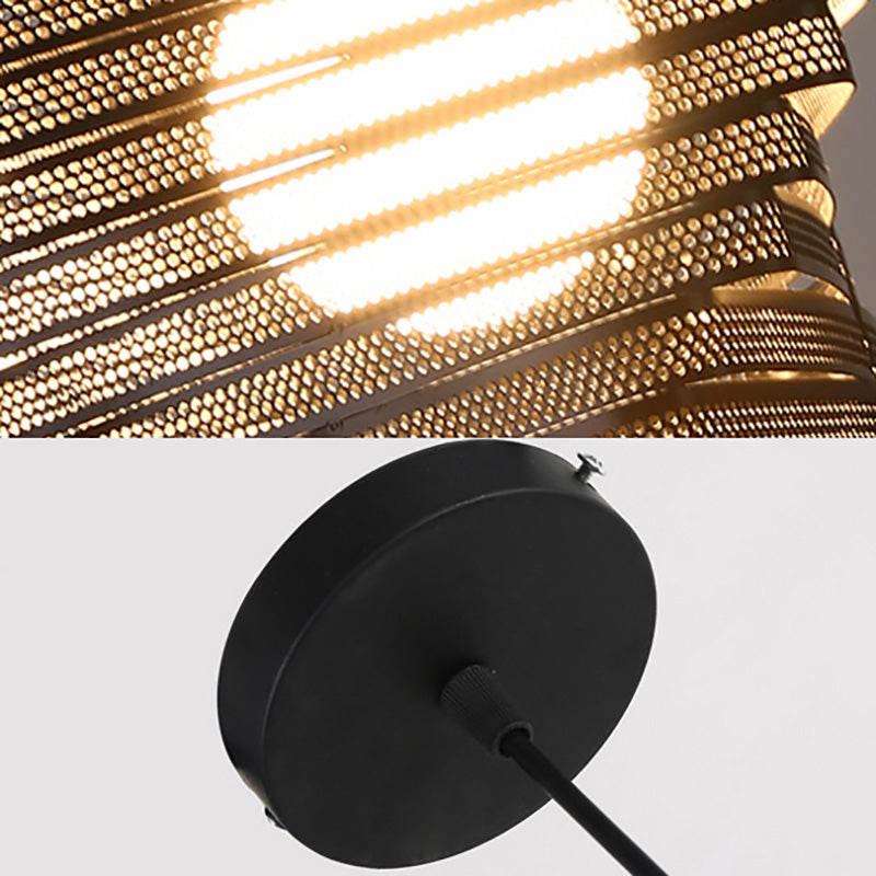 Industrial Mesh Screen Pendant Light - Twist Bulb, Black/White Metal, Triangle Shade