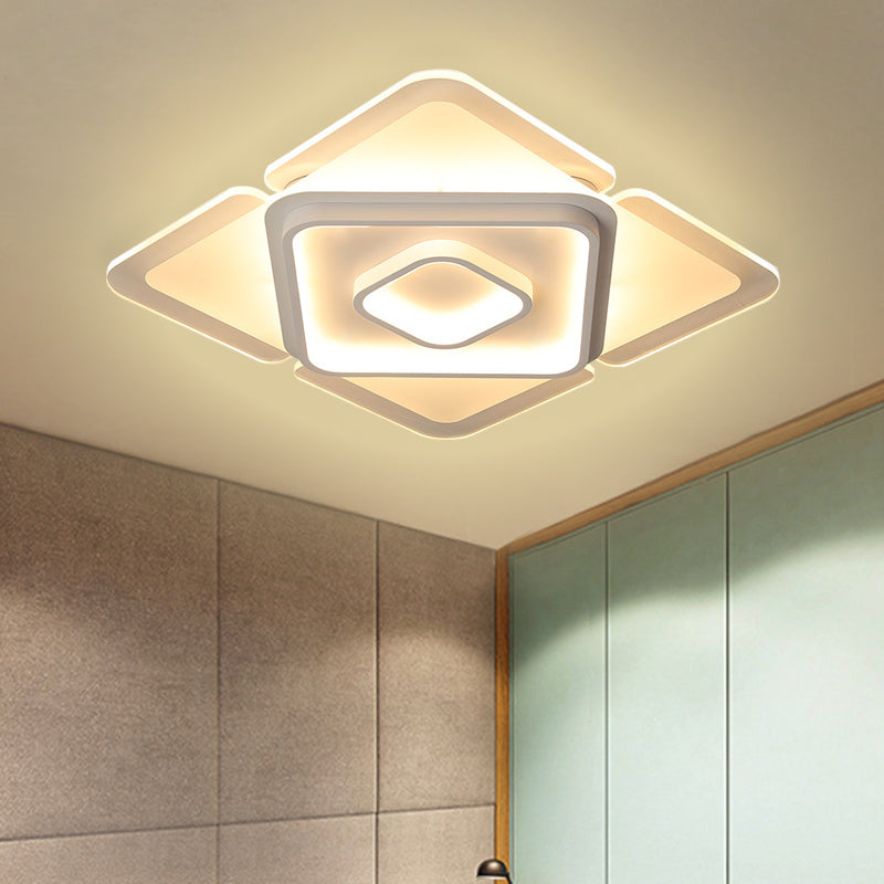 16"/19.5" LED Flush Bedroom Lamp- Contemporary White Square Acrylic Shade in White/Warm Light