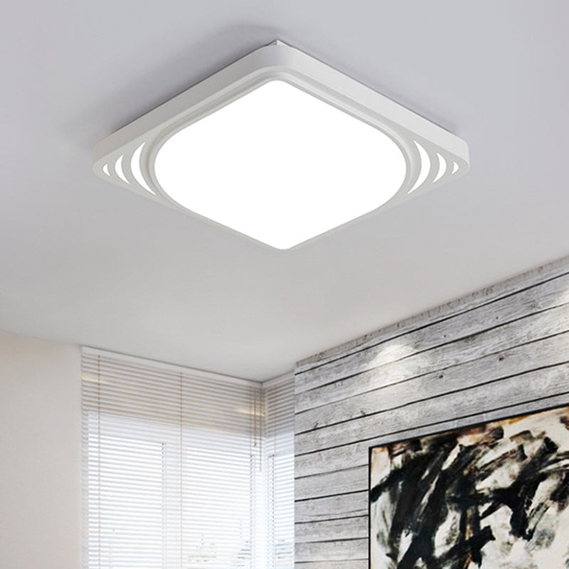 LED Flush Mount Ceiling Light Fixture - Square Design, White Shade, Warm/White Light, 16.5"/20.5" Wide