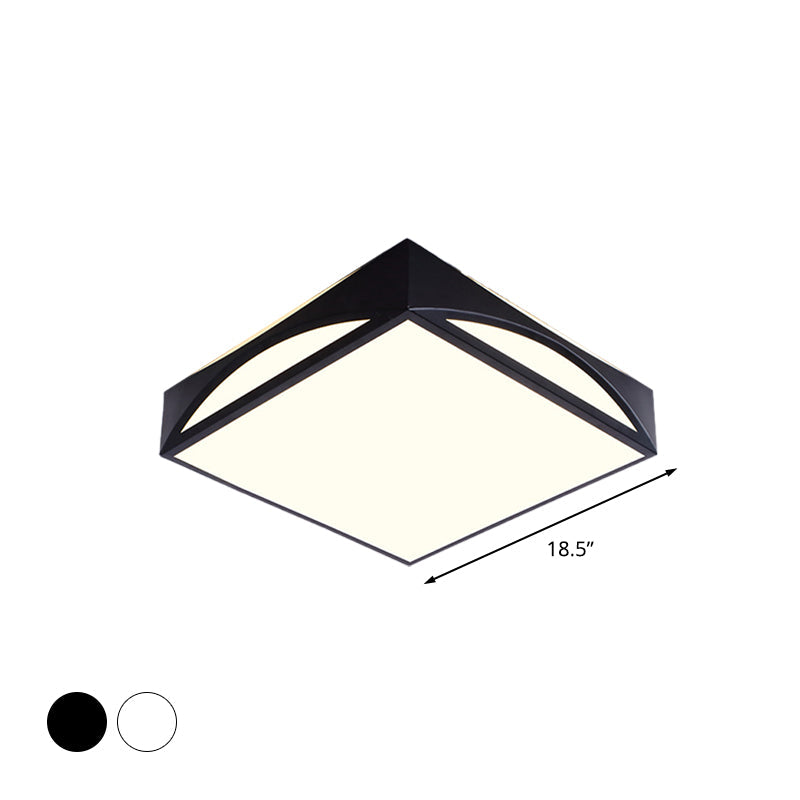 Minimalist White/Black Squared Box Flush Mount Light - 18.5"/22.5" W LED Metallic Ceiling Lamp in White/Warm Light
