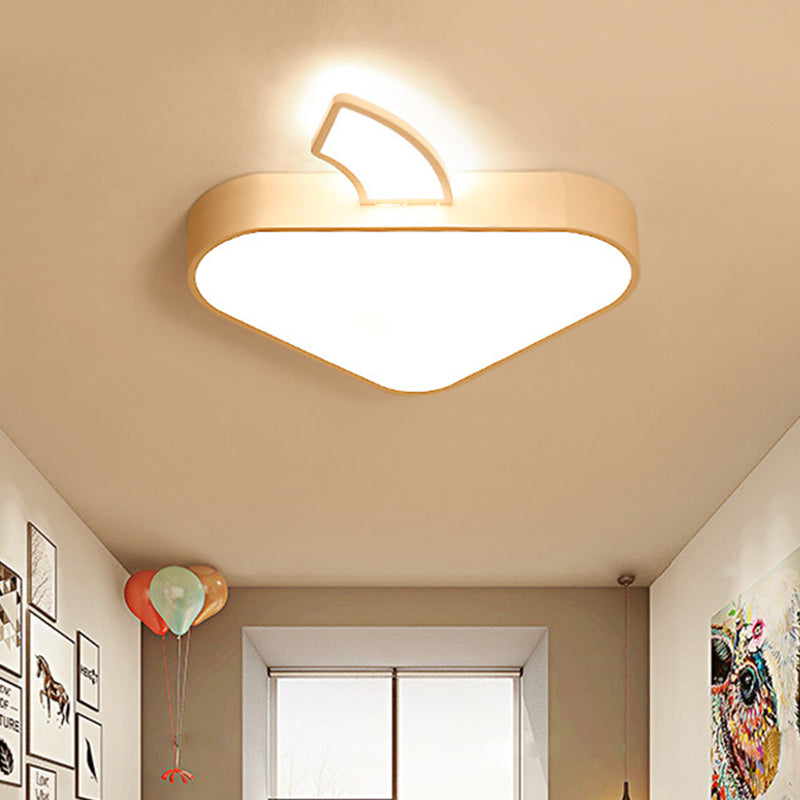 Modern Triangle Apple Ceiling Flush Mount LED Lighting for Child Bedroom in White, 18"/21.5" Wide