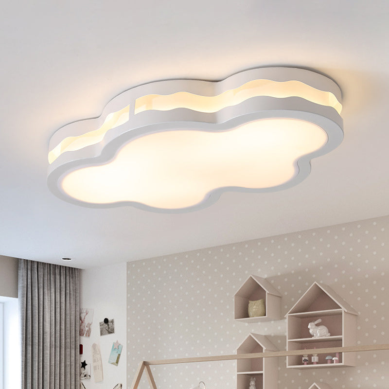 Contemporary LED Iron Flush Mount Light for Children's Bedroom - White Cloud Design, Warm/White Light, 26"/22.5" W