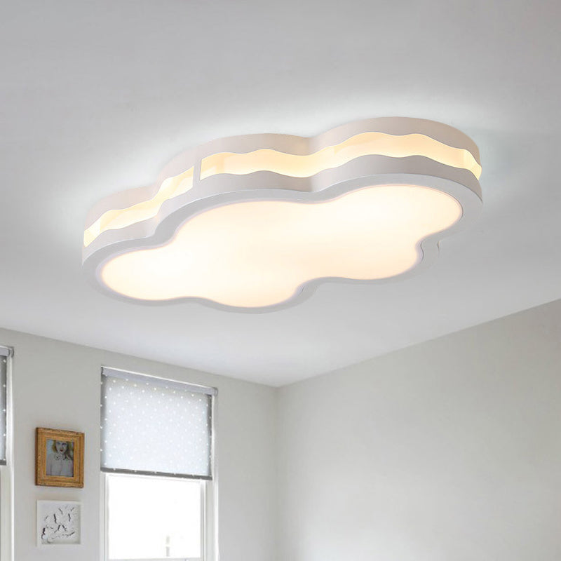 Contemporary LED Iron Flush Mount Light for Children's Bedroom - White Cloud Design, Warm/White Light, 26"/22.5" W
