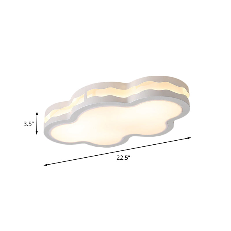 Contemporary LED Iron Flush Mount Light for Children's Bedroom - White Cloud Design, Warm/White Light, 26"/22.5" W