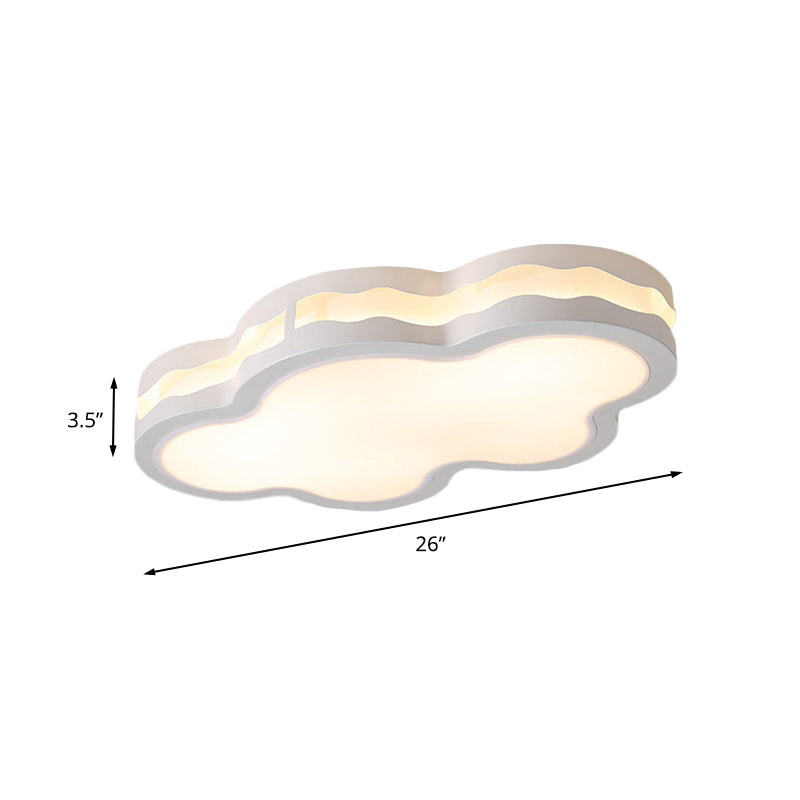 Contemporary LED Iron Flush Mount Light for Children's Bedroom - White Cloud Design, Warm/White Light, 26"/22.5" W