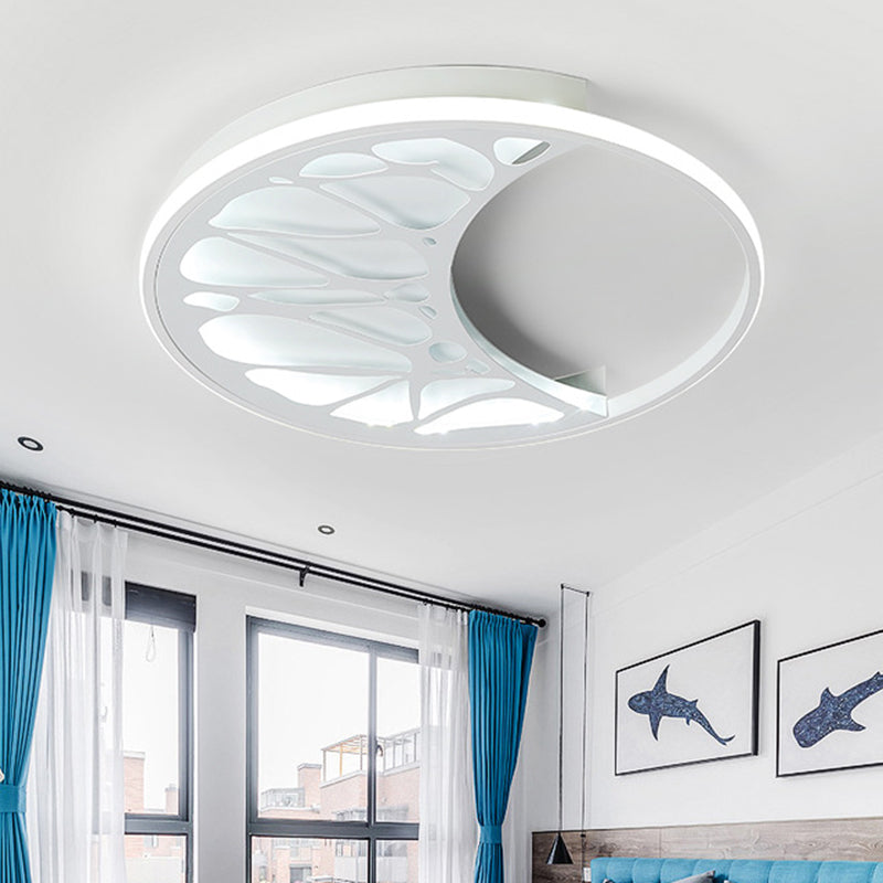 White Acrylic Moon Flush Light - LED Ceiling Fixture for Contemporary Bedroom Decor (16"/19.5" Wide)