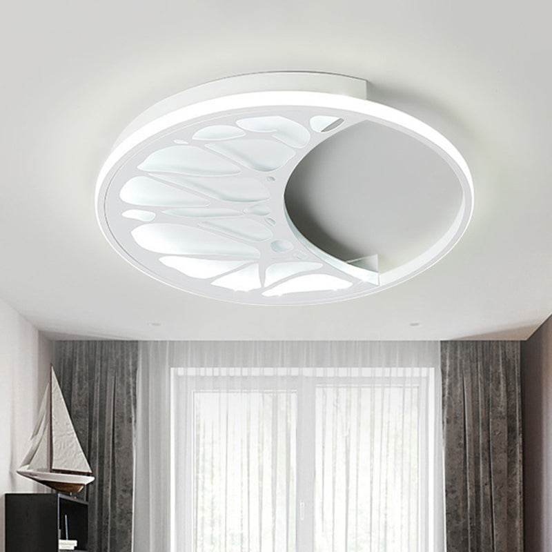White Acrylic Moon Flush Light - LED Ceiling Fixture for Contemporary Bedroom Decor (16"/19.5" Wide)