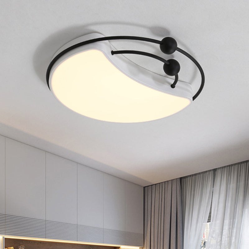 Modern Moon LED Flush Mount Ceiling Light in Minimalist Design - White/Black with Recessed Diffuser, White/Warm Light